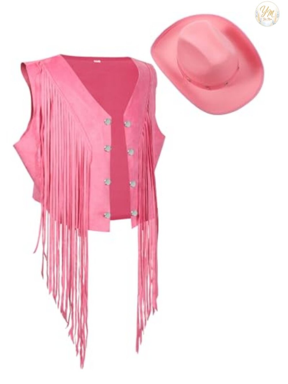 Faux Suede Fringe Vest & Cowboy Hat Set Western Hippie Costume
